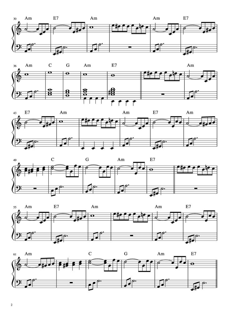 Page 2 of the piano sheet music PDF Piano – Fur Elise Piano by Arranged by Esdras de Souza