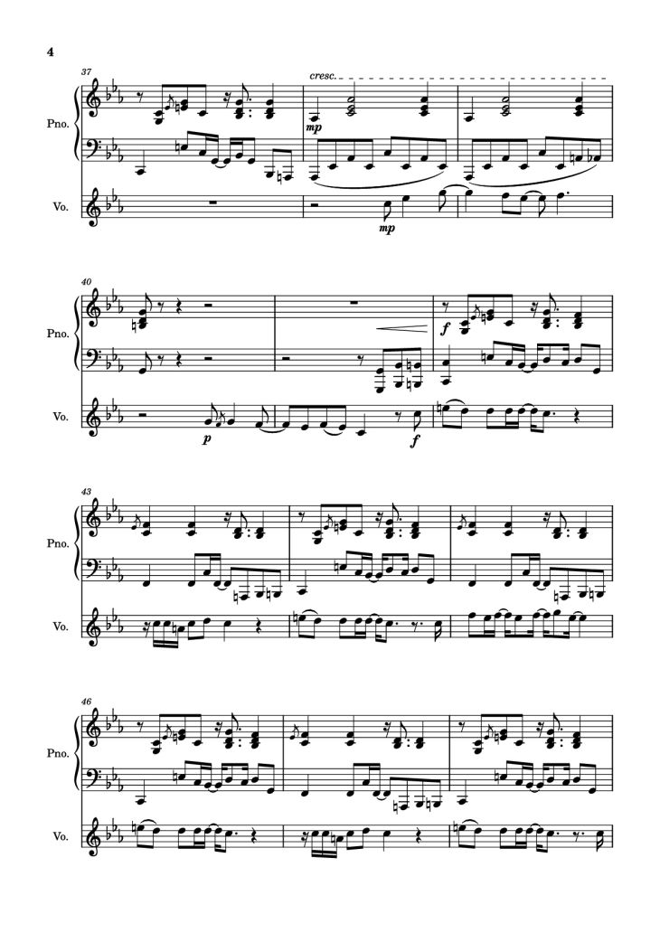 Page 4 of the piano sheet music PDF Piano – 2012 Piano by Will Wood arr. Celandine