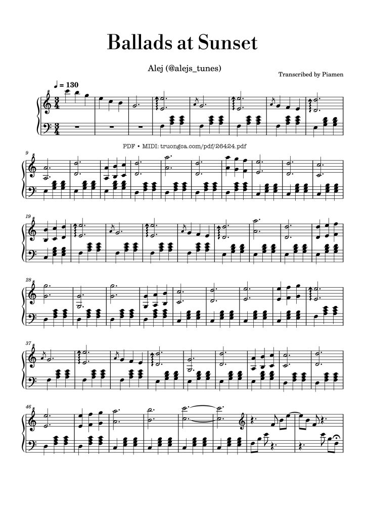 Page 1 of the piano sheet music PDF Piano – Ballads at Sunset Piano by Transcribed by Piamen