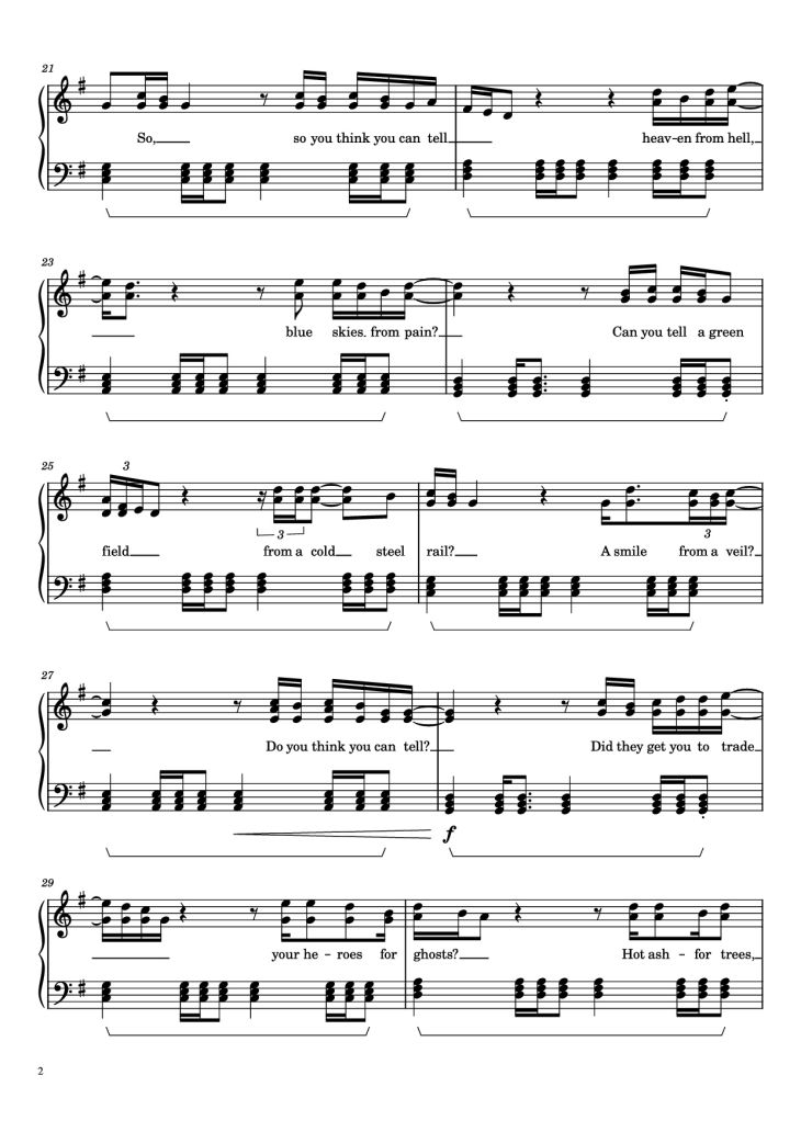Page 2 of the piano sheet music PDF Piano – Wish You Were Here Piano by Pink Floyd