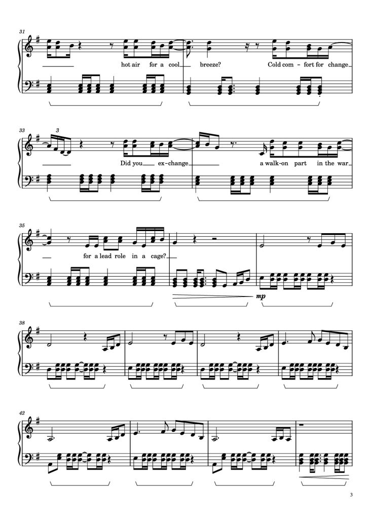 Page 3 of the piano sheet music PDF Piano – Wish You Were Here Piano by Pink Floyd
