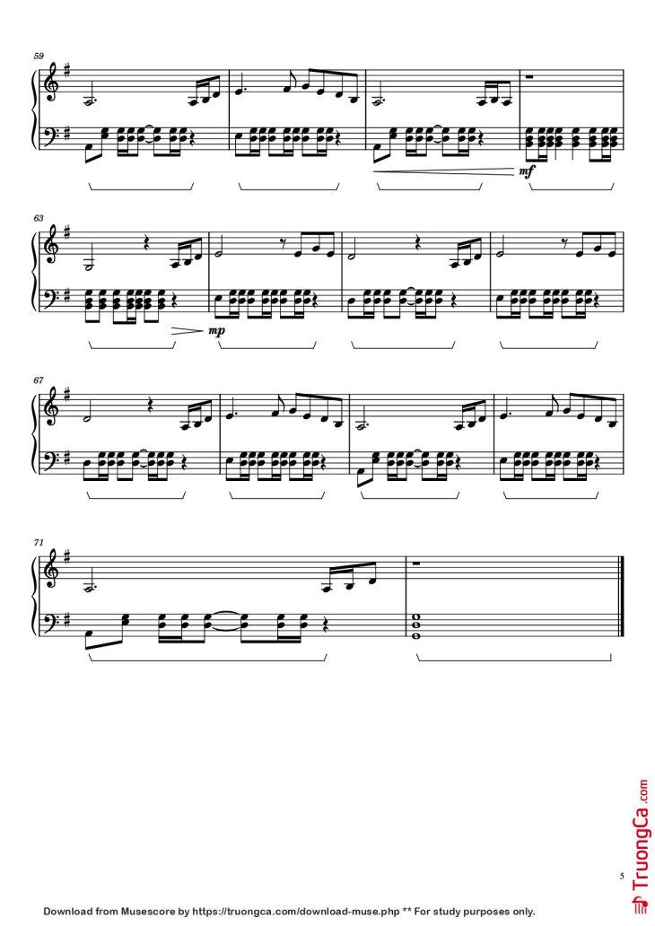 Page 5 of the piano sheet music PDF Piano – Wish You Were Here Piano by Pink Floyd