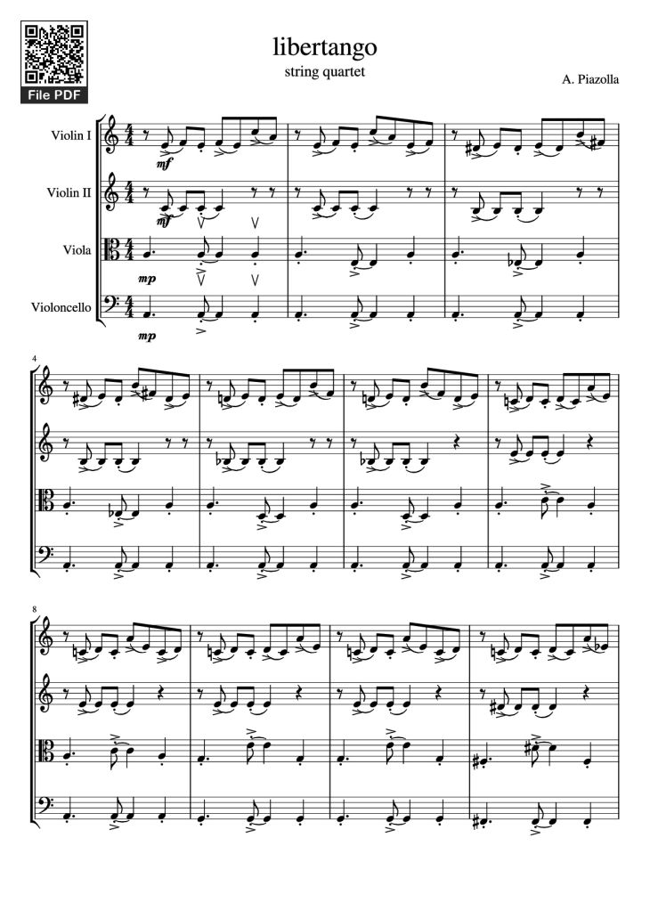 Page 1 of the piano sheet music PDF – libertango Violin by A. Piazolla