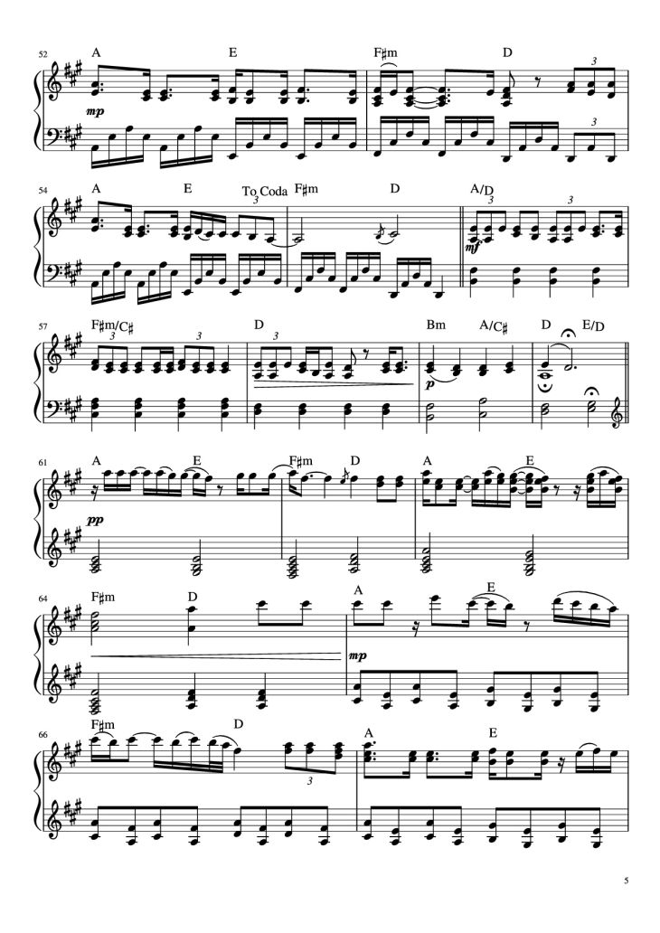 Page 5 of the piano sheet music PDF Piano – Someone Like You Piano by Words and Music by Adele Adrins and Dan Wilson