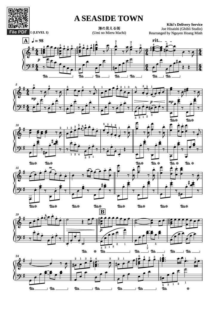 Page 1 of the piano sheet music PDF Piano – A SEASIDE TOWN Piano by Kiki