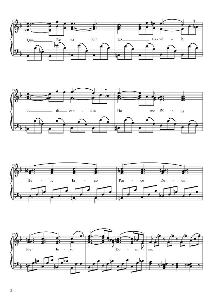 Page 2 of the piano sheet music PDF Piano – Lacrimosa Piano by Wolfgang Amadeus Mozart (1756-1791
