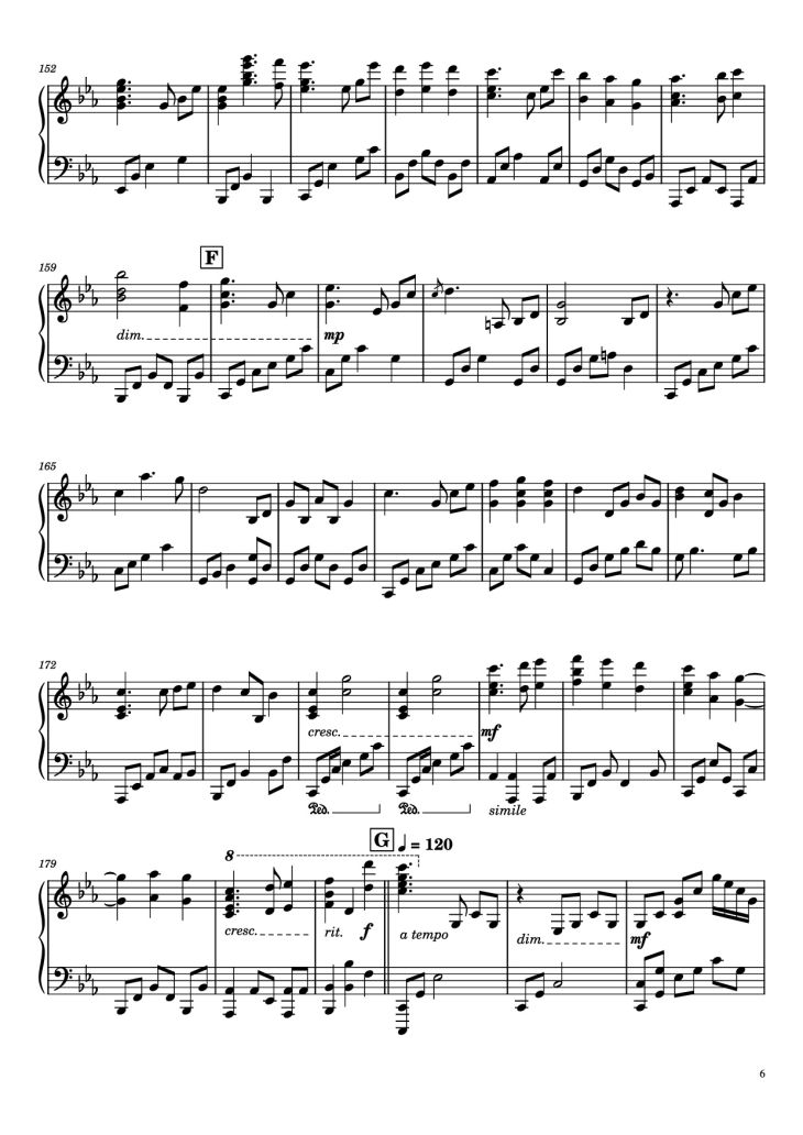 Page 6 of the piano sheet music PDF – Once Upon a December Piano by Music by S. Flaherty & D. Newman