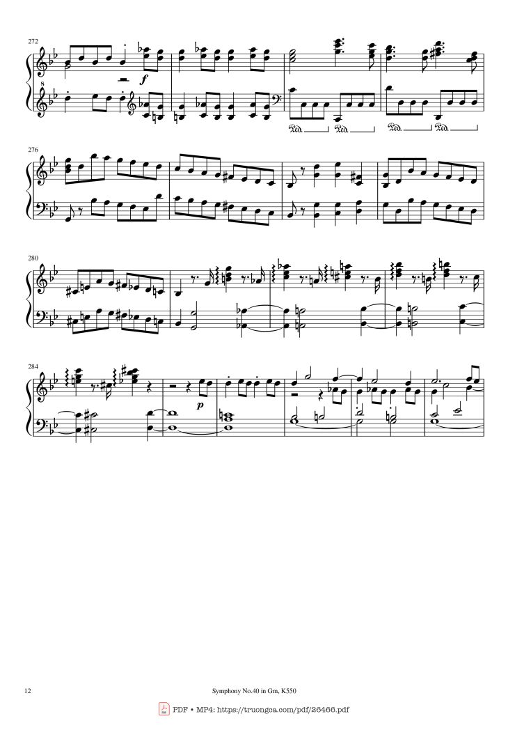 Page 12 of the piano sheet music PDF Piano – Symphony No.40 in Gm, K550 Piano by W.A.Mozart