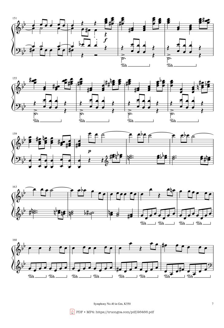 Page 7 of the piano sheet music PDF Piano – Symphony No.40 in Gm, K550 Piano by W.A.Mozart
