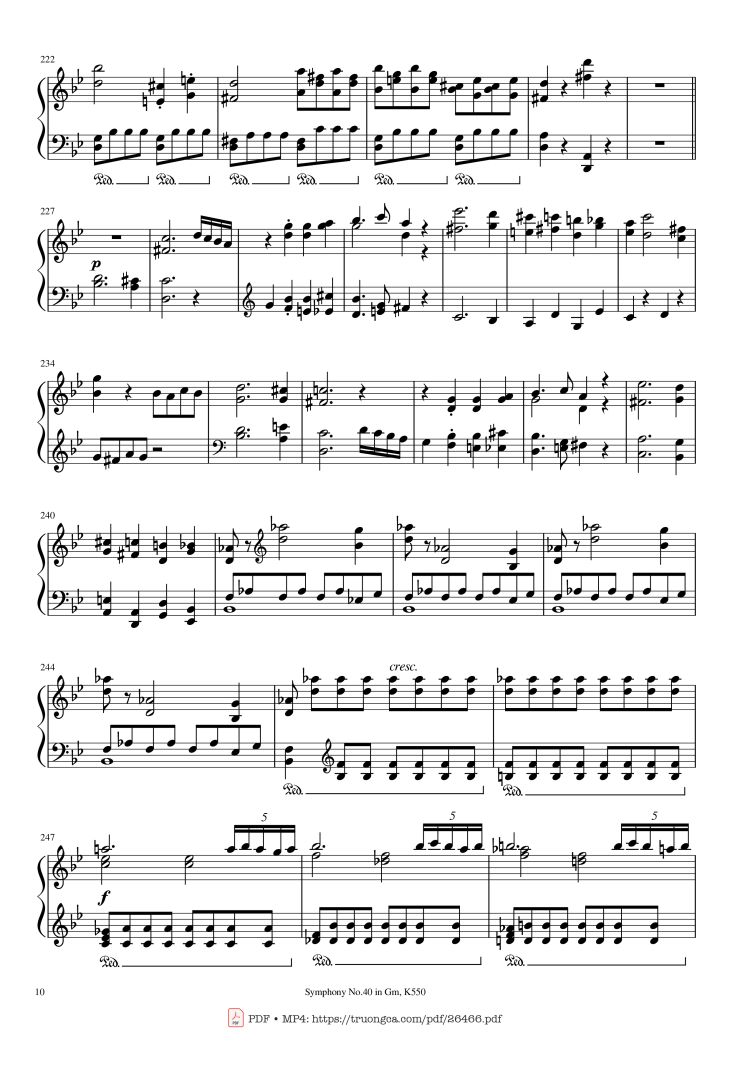 Page 10 of the piano sheet music PDF Piano – Symphony No.40 in Gm, K550 Piano by W.A.Mozart