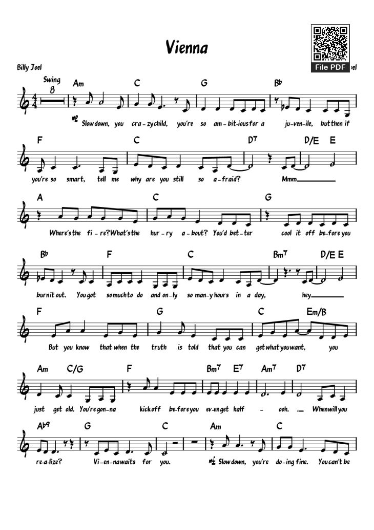 Page 1 of the piano sheet music PDF Piano – Vienna Piano by Billy Joel