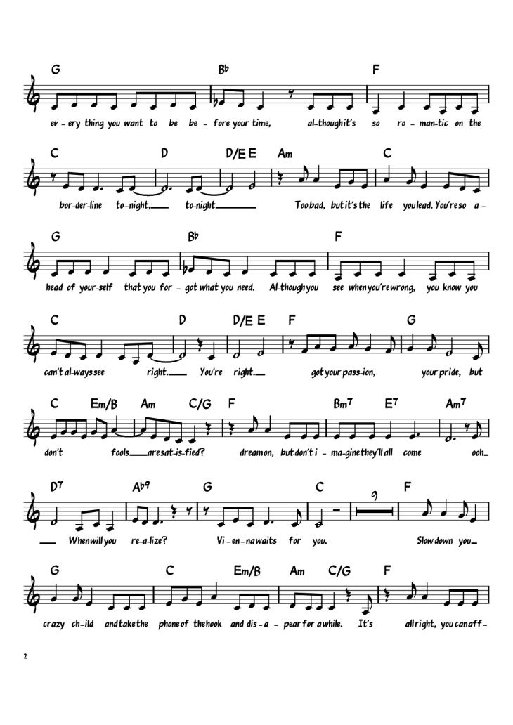 Page 2 of the piano sheet music PDF Piano – Vienna Piano by Billy Joel