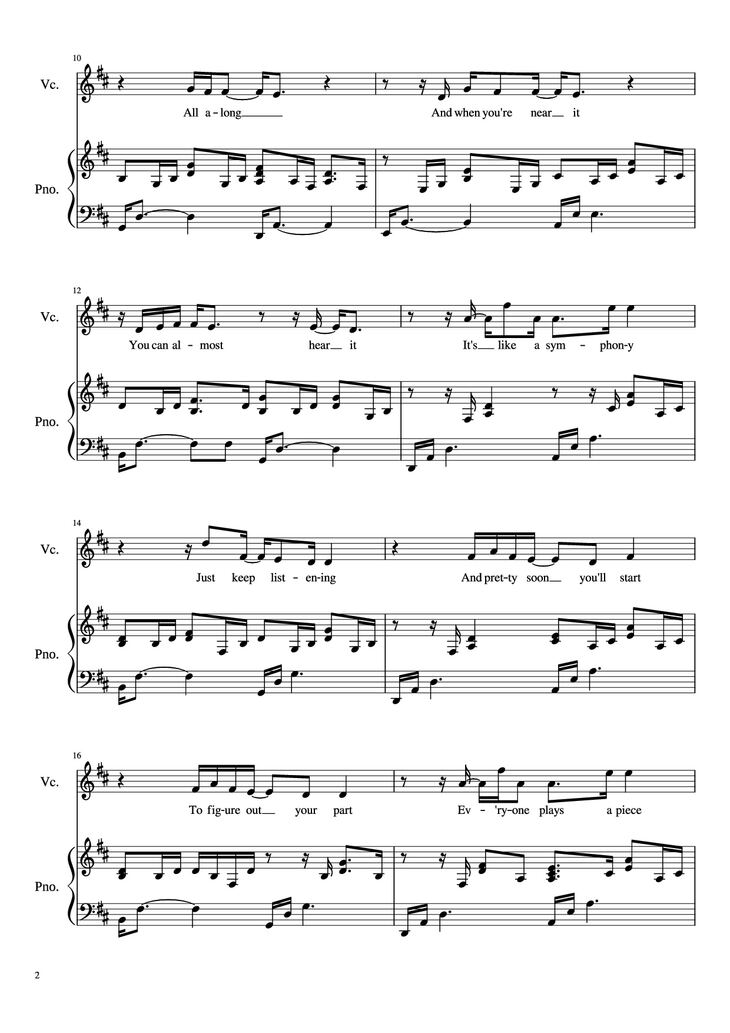Page 2 of the piano sheet music PDF Piano – Glorious Piano by David Archuleta