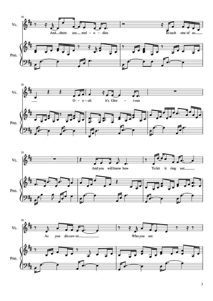 Page 3 of the piano sheet music PDF Piano – Glorious Piano by David Archuleta