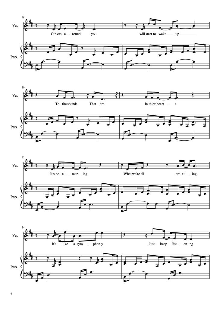 Page 4 of the piano sheet music PDF Piano – Glorious Piano by David Archuleta