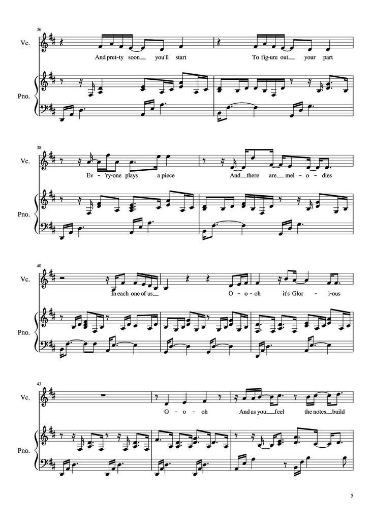 Page 5 of the piano sheet music PDF Piano – Glorious Piano by David Archuleta