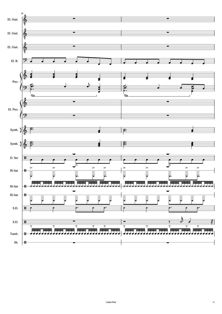 Page 11 of the piano sheet music PDF Piano Guitar Tab – Iridescent Piano by Linkin Park