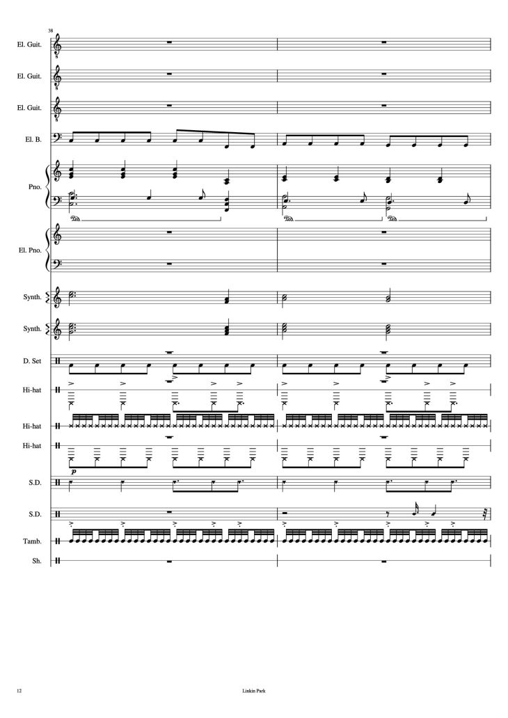 Page 12 of the piano sheet music PDF Piano Guitar Tab – Iridescent Piano by Linkin Park