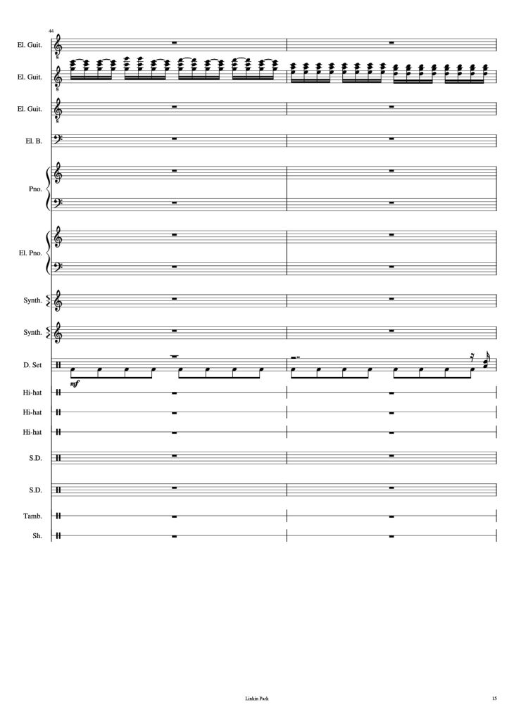 Page 15 of the piano sheet music PDF Piano Guitar Tab – Iridescent Piano by Linkin Park