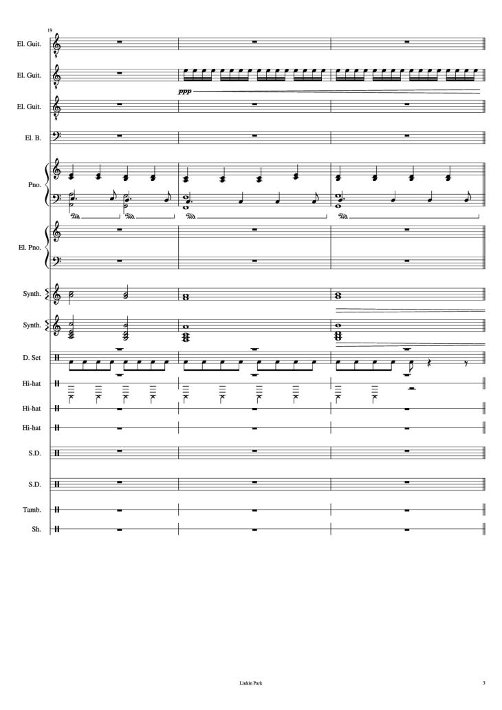 Page 3 of the piano sheet music PDF Piano Guitar Tab – Iridescent Piano by Linkin Park