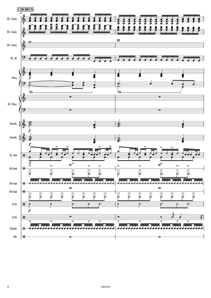 Page 24 of the piano sheet music PDF Piano Guitar Tab – Iridescent Piano by Linkin Park