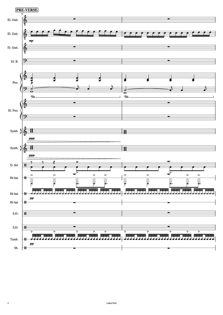 Page 4 of the piano sheet music PDF Piano Guitar Tab – Iridescent Piano by Linkin Park