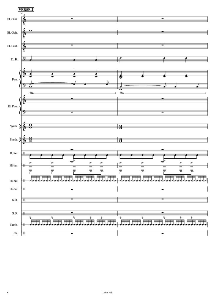 Page 6 of the piano sheet music PDF Piano Guitar Tab – Iridescent Piano by Linkin Park