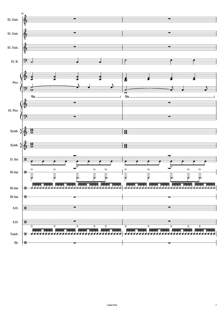 Page 7 of the piano sheet music PDF Piano Guitar Tab – Iridescent Piano by Linkin Park