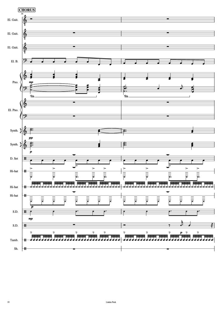 Page 10 of the piano sheet music PDF Piano Guitar Tab – Iridescent Piano by Linkin Park