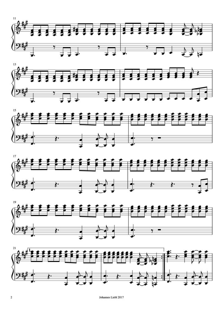 Page 2 of the piano sheet music PDF Piano – Hold The Line Piano by David Paich (Toto