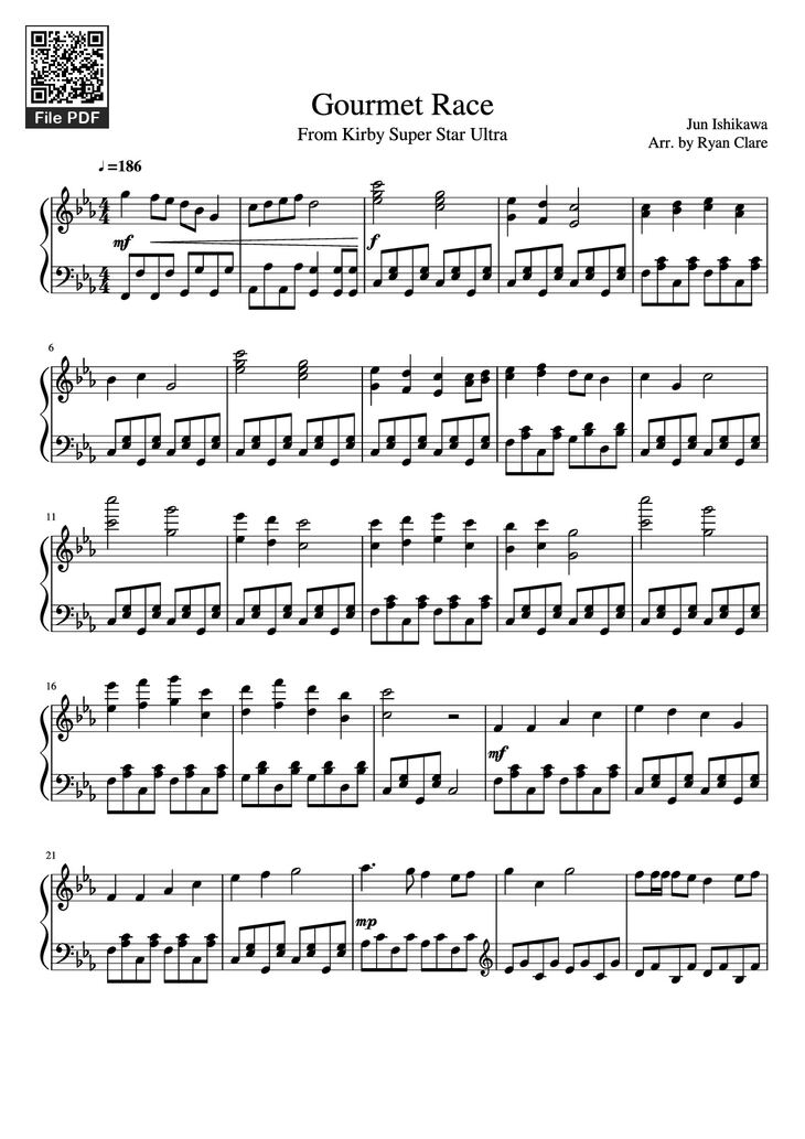 Page 1 of the piano sheet music PDF Piano – Gourmet Race Piano by Jun Ishikawa
