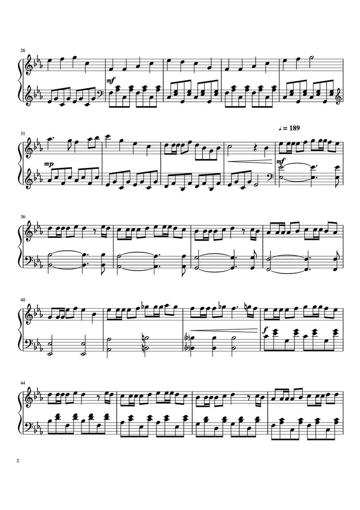 Page 2 of the piano sheet music PDF Piano – Gourmet Race Piano by Jun Ishikawa