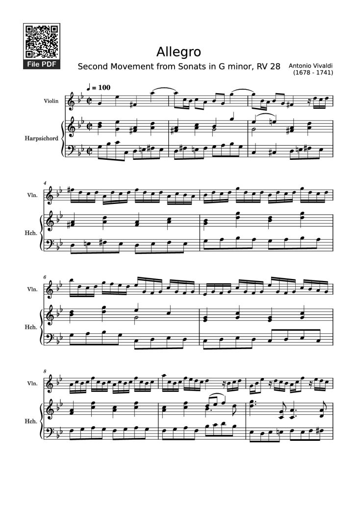 Page 1 of the piano sheet music PDF – Allegro Violin by Antonio Vivaldi