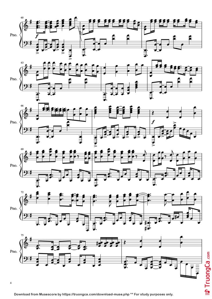 Page 4 of the piano sheet music PDF Piano – 紅蓮華 Gurenge Piano by LiSA/草野華余子