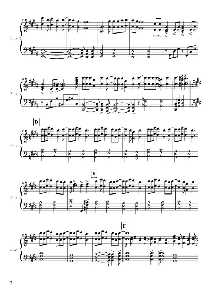 Page 2 of the piano sheet music PDF Piano – Attack On Titan Theme Piano by Undefined