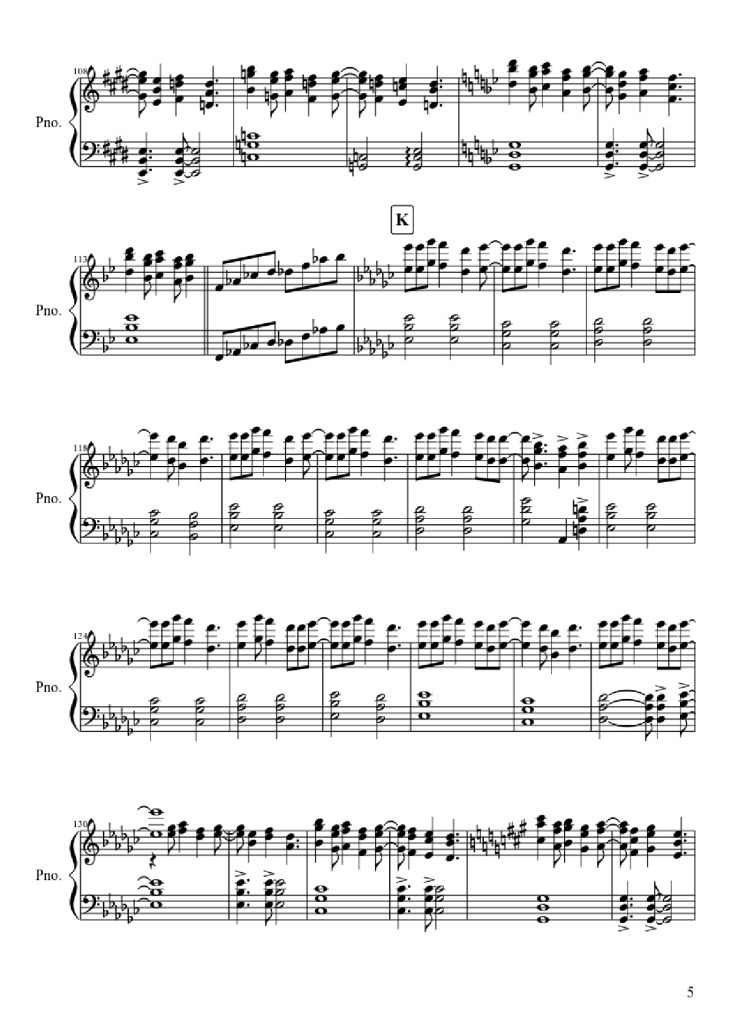 Page 5 of the piano sheet music PDF Piano – Attack On Titan Theme Piano by Undefined