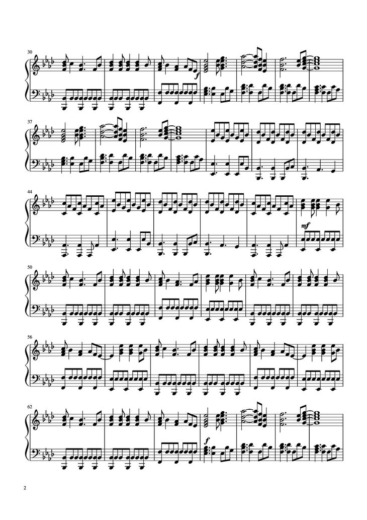 Page 2 of the piano sheet music PDF Piano – Clocks Cold Play Transcription by Anthenius Music & Lyrics by Cold Play Piano by Undefined