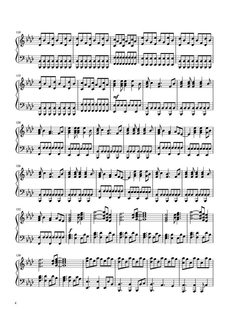 Page 4 of the piano sheet music PDF Piano – Clocks Cold Play Transcription by Anthenius Music & Lyrics by Cold Play Piano by Undefined