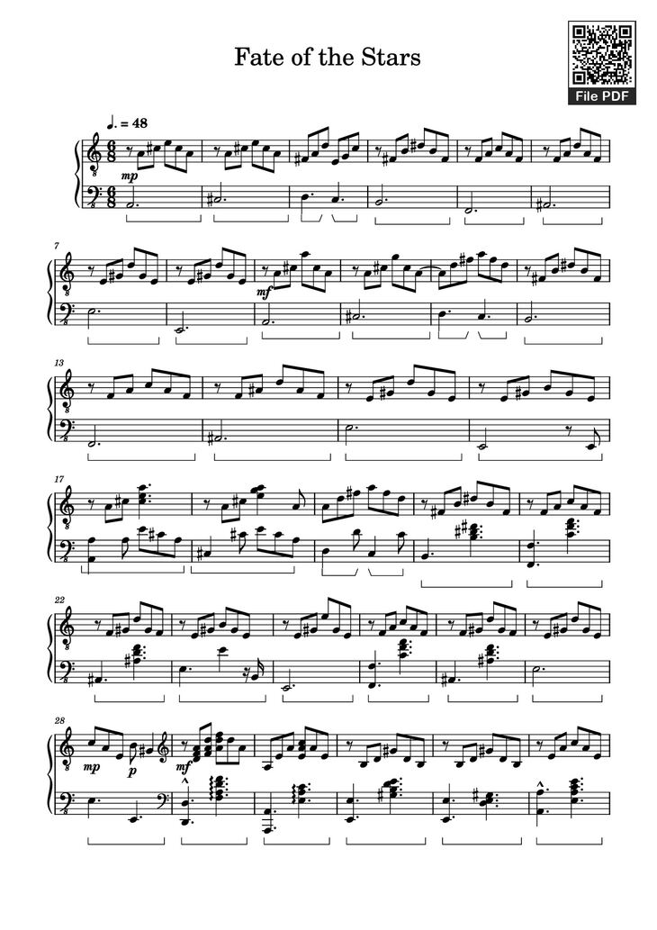 Page 1 of the piano sheet music PDF Piano – Fate of the Stars Piano by Undefined