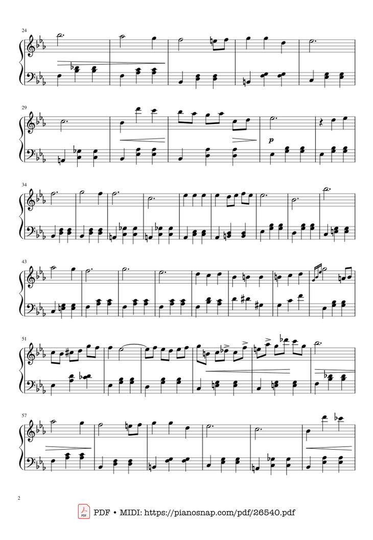 Page 2 of the piano sheet music PDF – Nocturne in E-flat Major (Easy) by Frédéric Chopin
