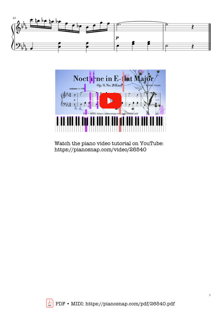 Page 3 of the piano sheet music PDF – Nocturne in E-flat Major (Easy) by Frédéric Chopin
