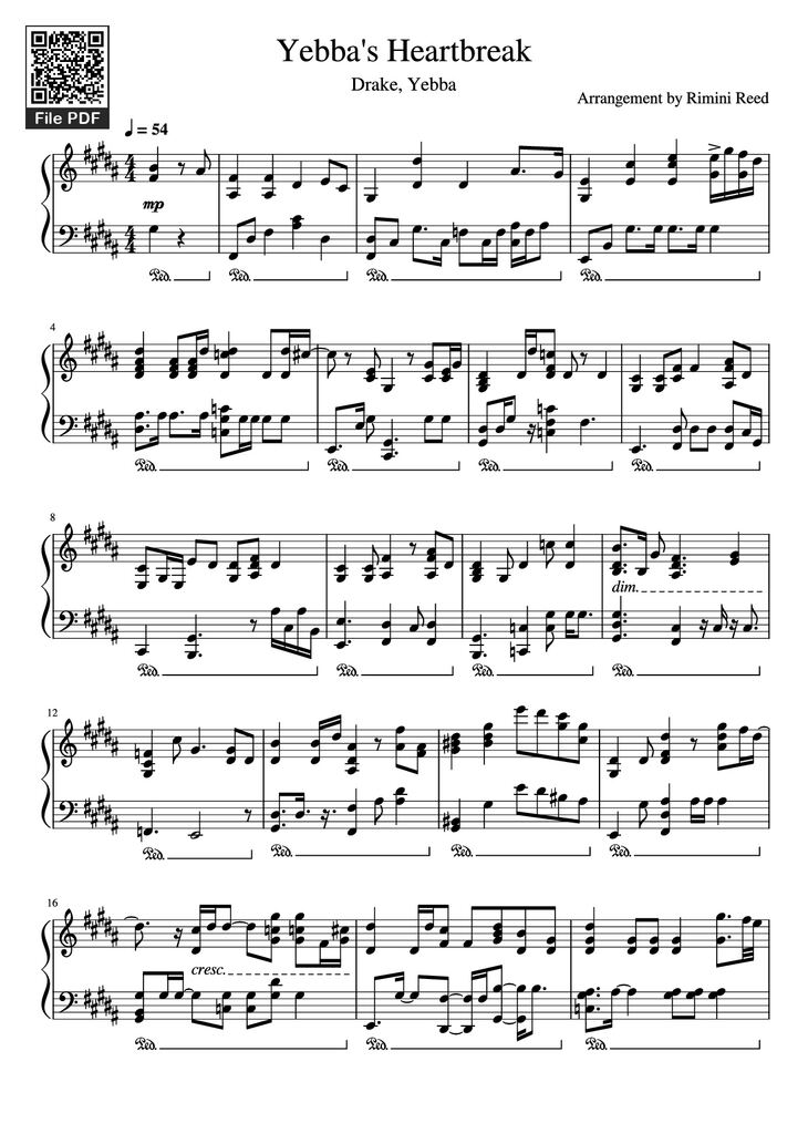 Page 1 of the piano sheet music PDF Piano – Yebba