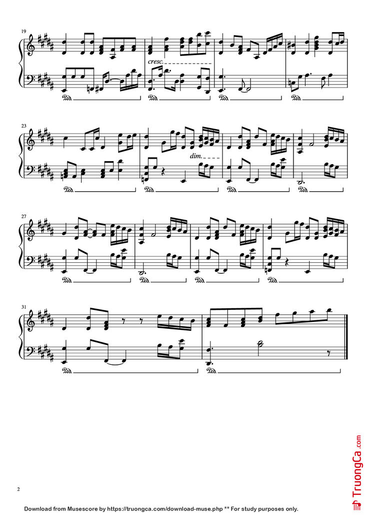Page 2 of the piano sheet music PDF Piano – Yebba