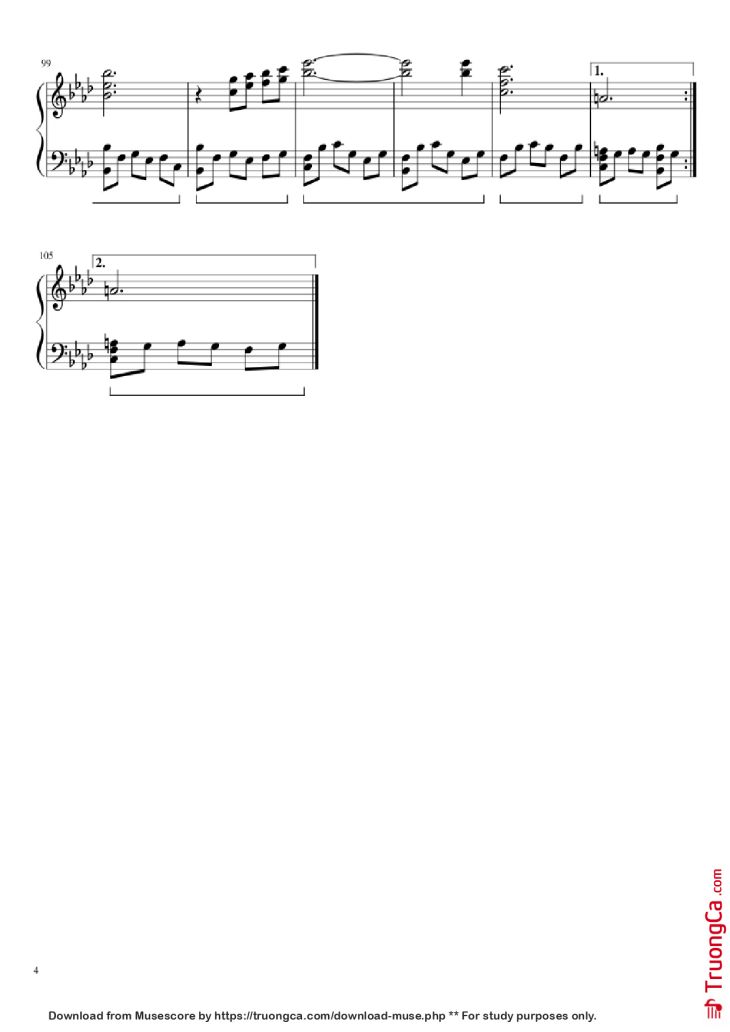Page 4 of the piano sheet music PDF Piano – An Ending & Respite Piano by Composition by Toby Fox Arrangement by articulatedaffectivity