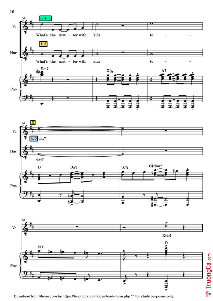 Page 10 of the piano sheet music PDF – Kids Piano by Charles Strouse