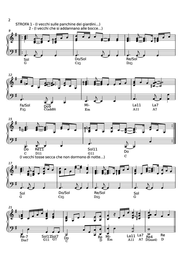 Page 2 of the piano sheet music PDF Piano – I VECCHI di Claudio Baglioni Piano by Claudio Baglioni