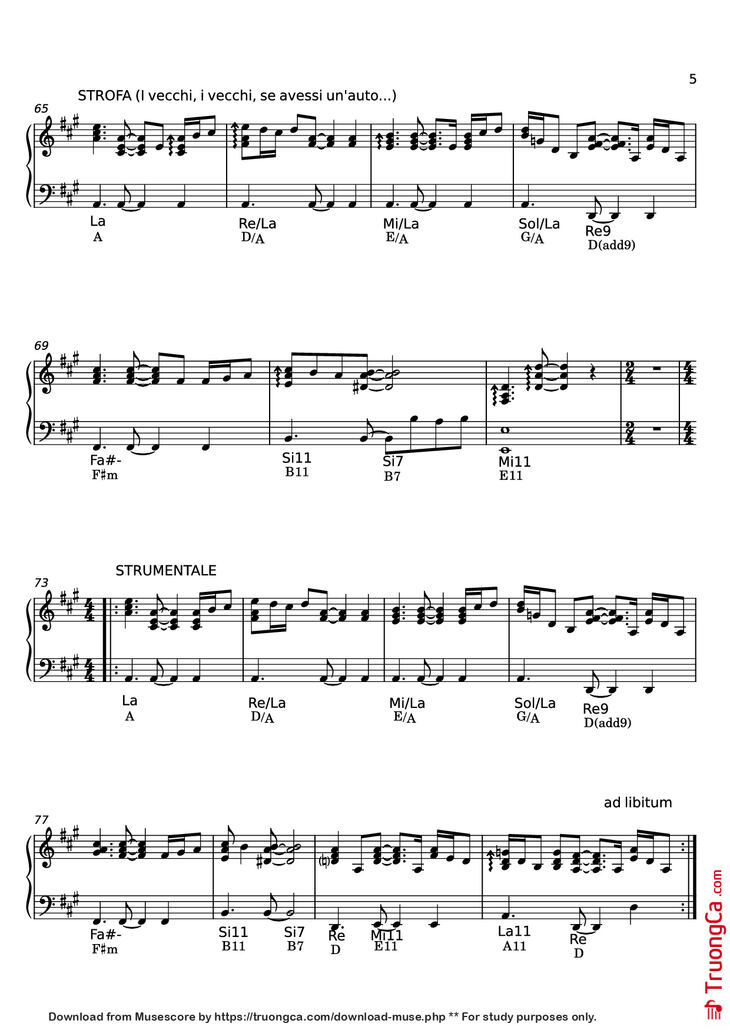 Page 5 of the piano sheet music PDF Piano – I VECCHI di Claudio Baglioni Piano by Claudio Baglioni