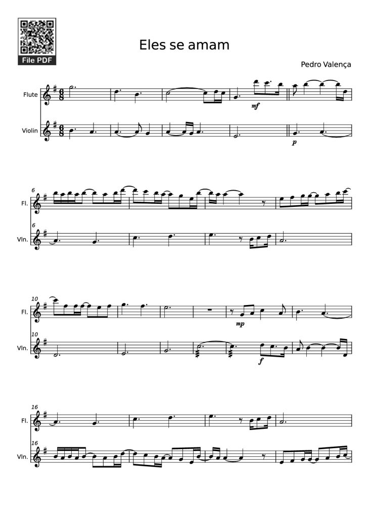 Page 1 of the piano sheet music PDF – Eles se amam Violin by Pedro Valença