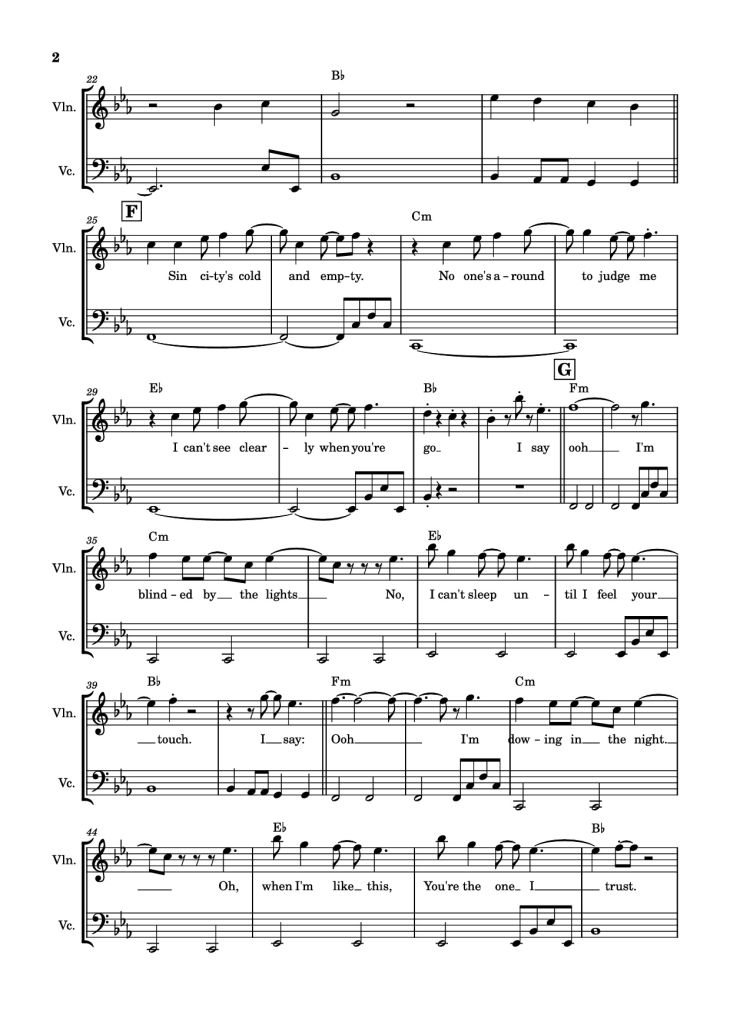 Page 2 of the piano sheet music PDF – Blinding lights Violin by The Weeknd