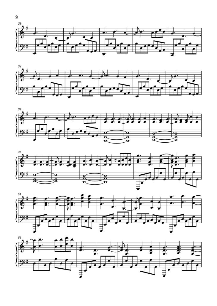Page 2 of the piano sheet music PDF Piano – Travelers Piano by Andrew Prahlow